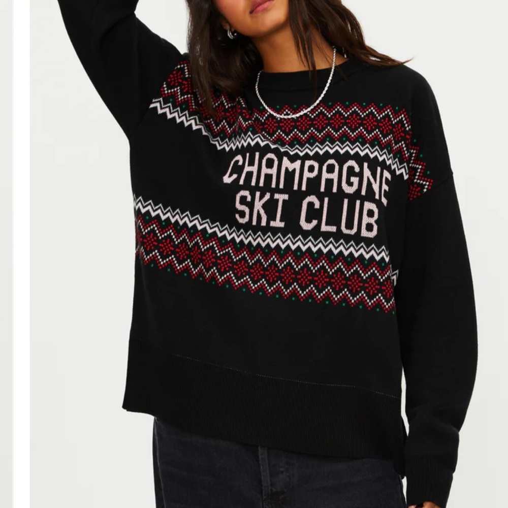 Beach Riot Pink Champagne Ski Club Fair Isle Knit Sweater Size L
